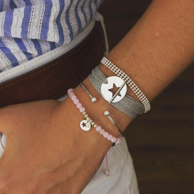 Bracelet fermoir médaille étoile en argent sur ruban
