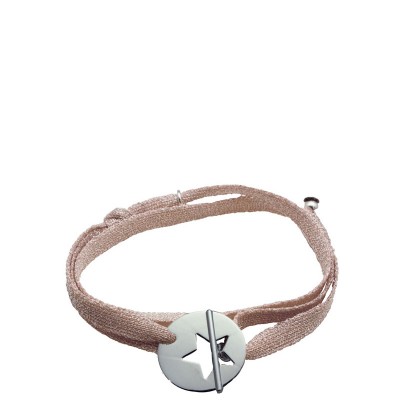 Bracelet fermoir médaille étoile en argent sur ruban