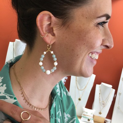 Créoles plaqué or perles en agate et amazonite