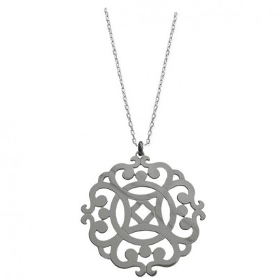 Sautoir grande arabesque baroque en argent