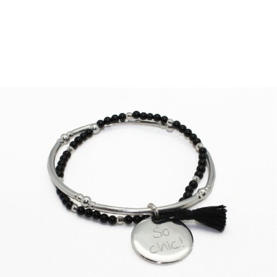 bracelet double tour perles medaille