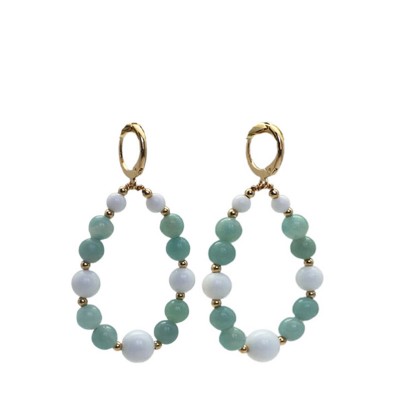 Créoles plaqué or perles en agate et amazonite
