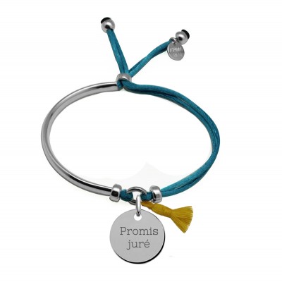bracelet jonc cordon medaille personnalisee