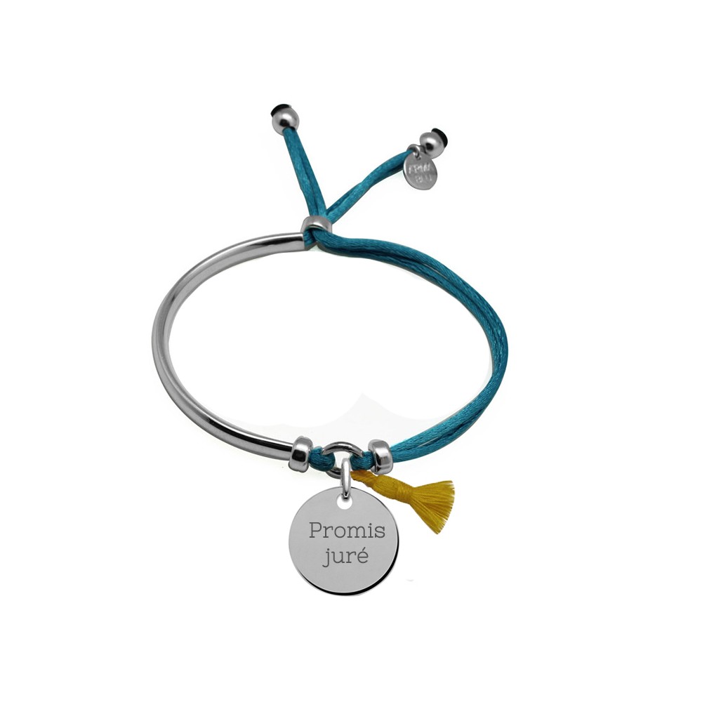 bracelet jonc cordon medaille personnalisee