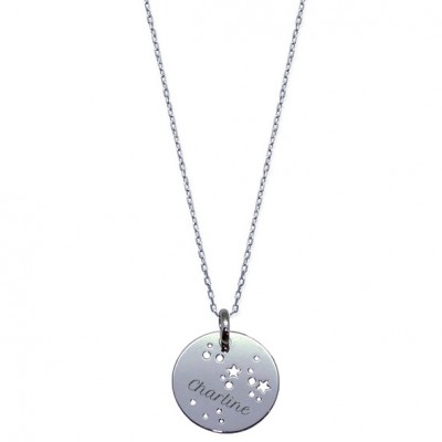 Collier médaille constellation en argent avec gravure