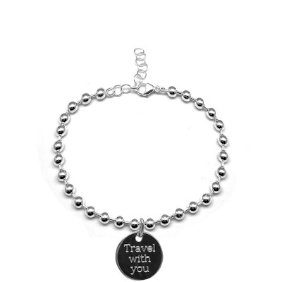 bracelet perles medaille gravee argent