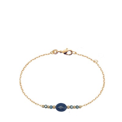 Bracelet plaqué or olive facettée en sodalite