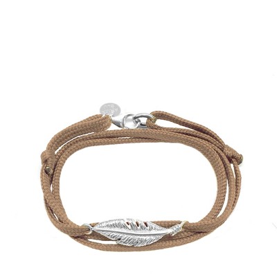 Bracelet plume argent sur cordon