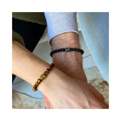 Bracelet perles en agate bouddha hématite