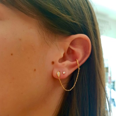 Mono boucle d'oreille mini zirconium (2mm) serti en plaqué or