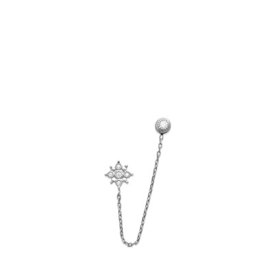 Mono boucle d'oreille double trou zirconiums chaînette en argent