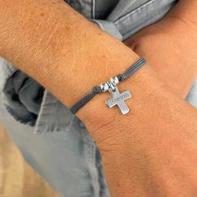 bracelet croix personnaliee argent cordon