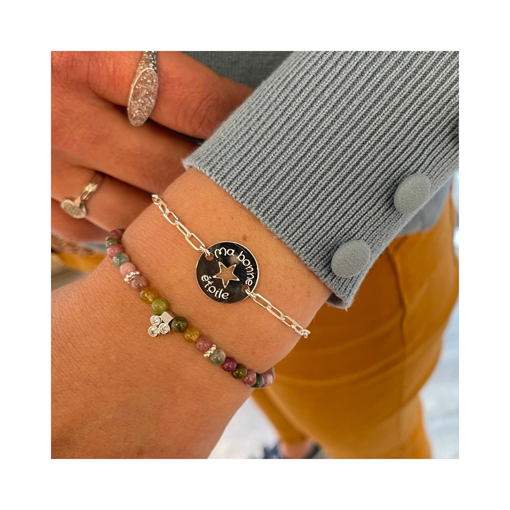 bracelet personnalise chaine argent medaille gravee