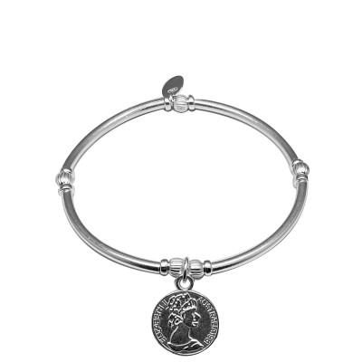 Bracelet médaille monnaie sur tubes et perles en argent