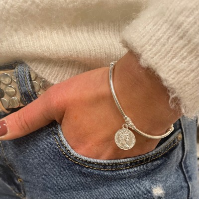 Bracelet médaille monnaie sur tubes et perles en argent