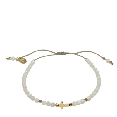 Bracelet communion perles nacre et croix en plaqué or