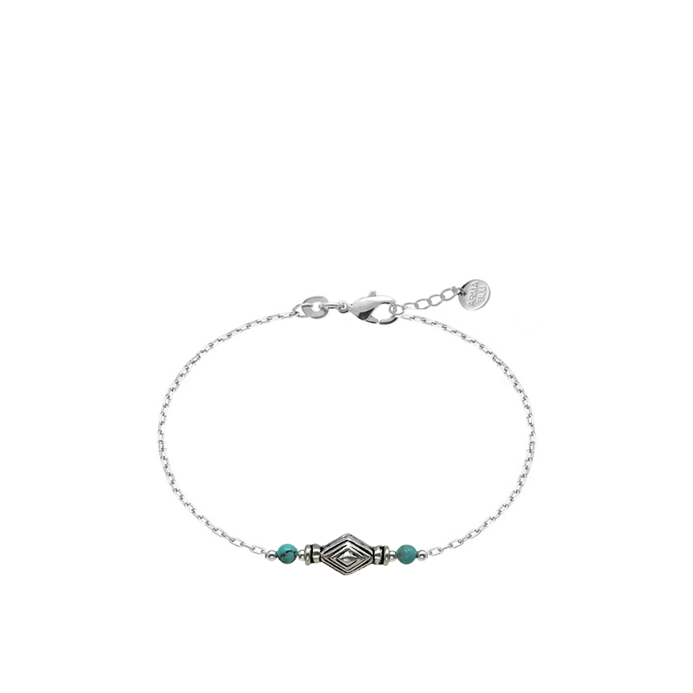 Bracelet motif ethnique en argent et turquoise