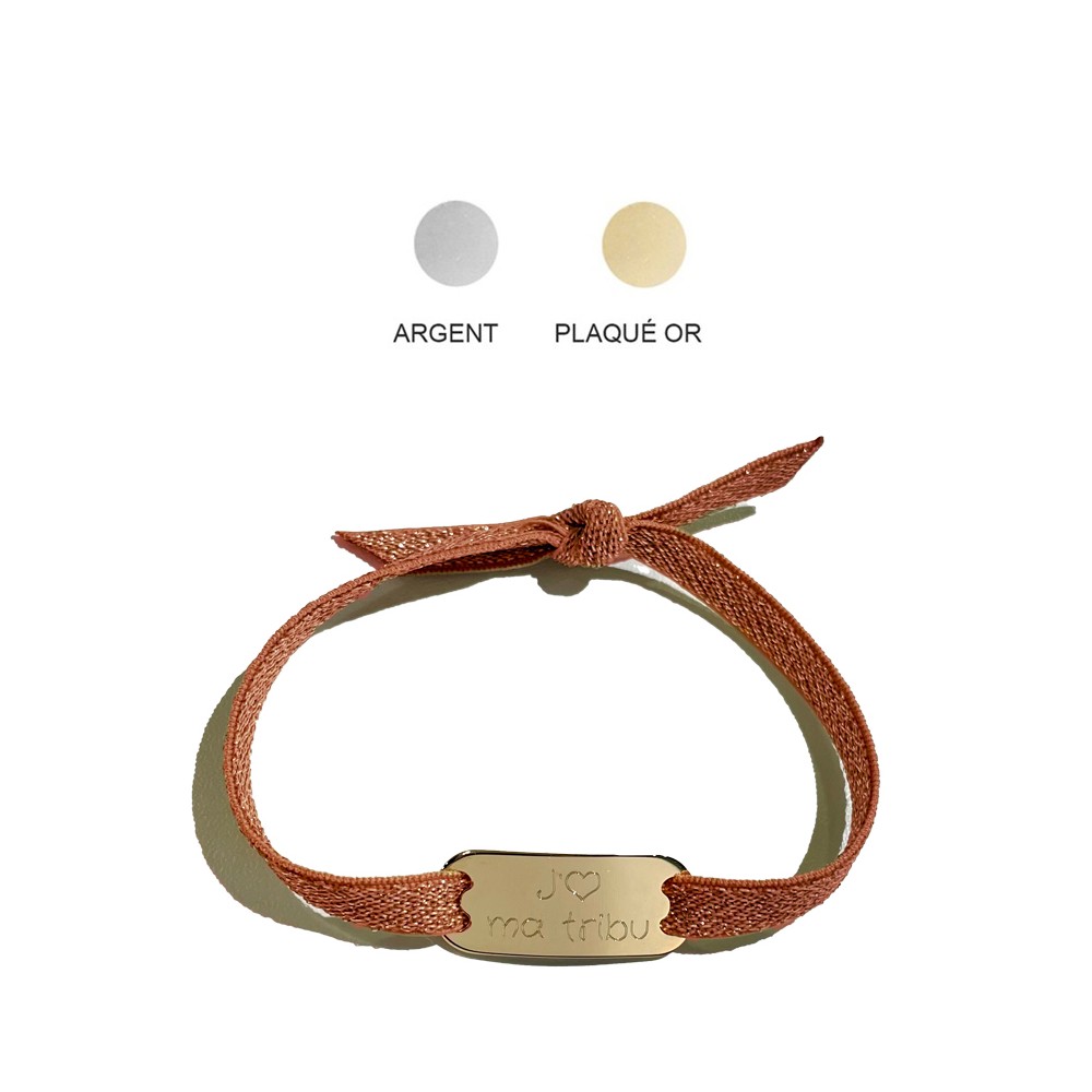 Bracelet plaque gravée sur galon élastique