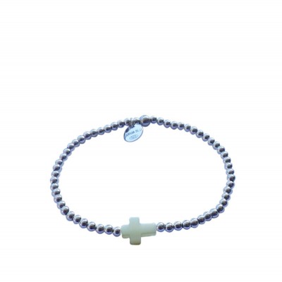 Bracelet croix nacre perles en argent