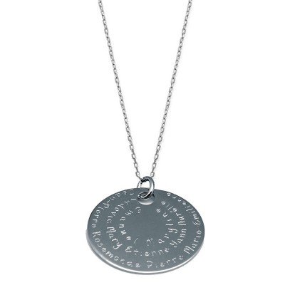 Collier prénoms sur grande médaille en  argent