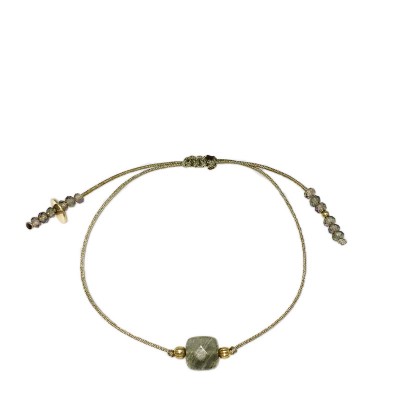 Bracelet pierre labradorite sur lien soie japonnaise