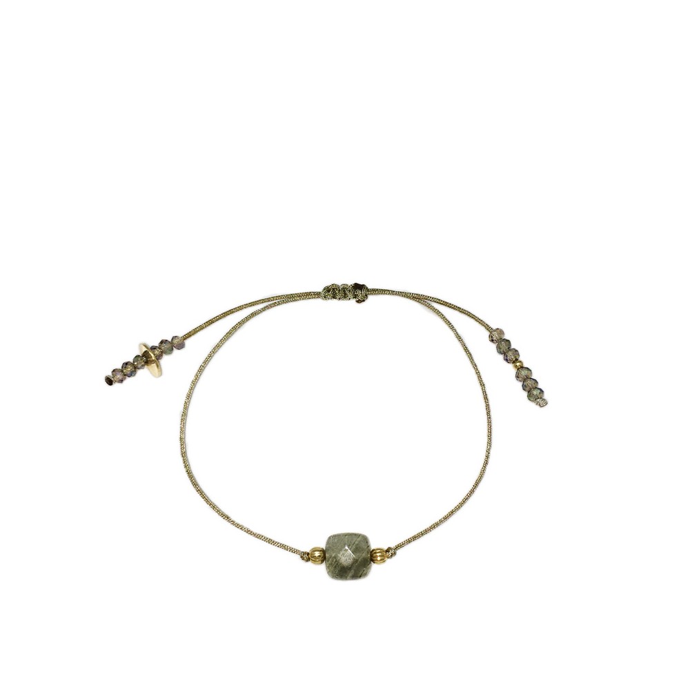 Bracelet pierre labradorite sur lien soie japonnaise