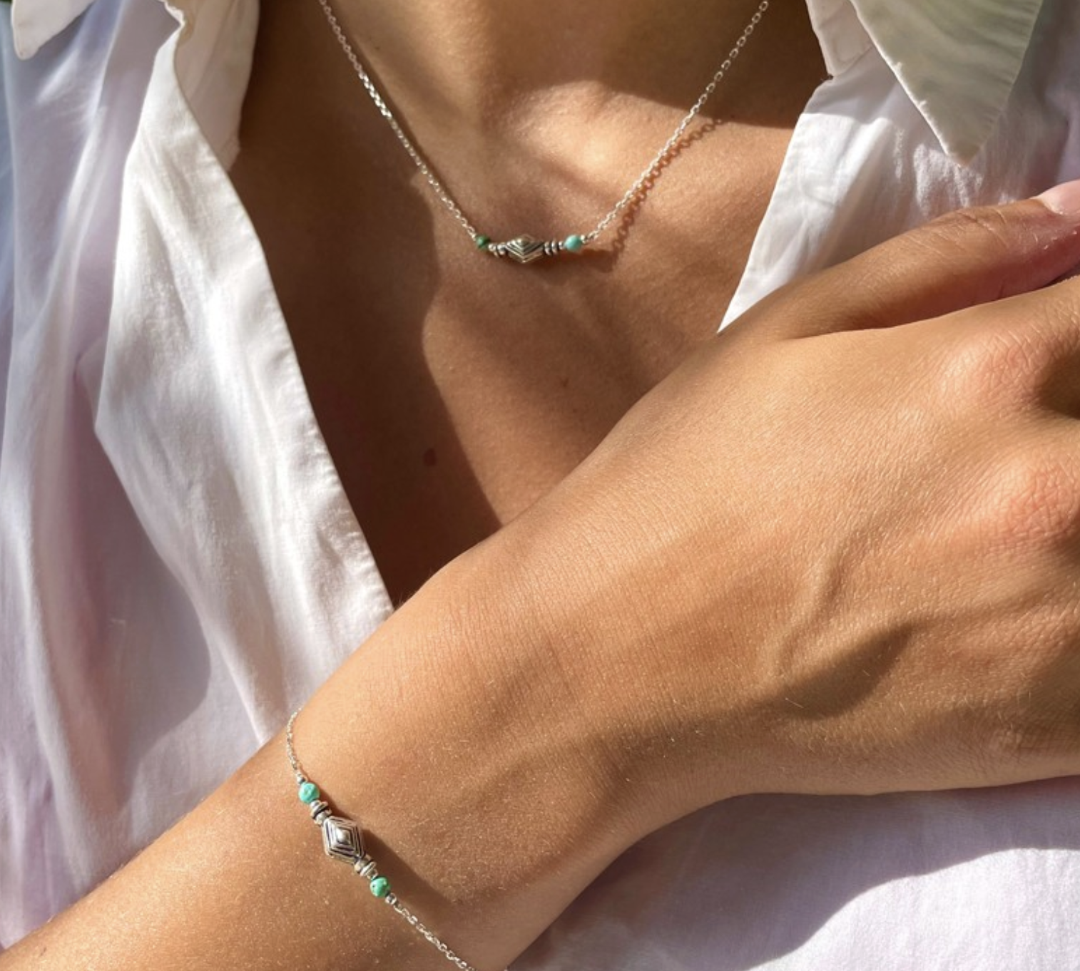 Ensemble collier et bracelet turquoise et argent